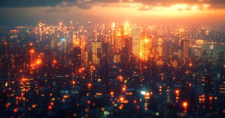 Obraz premium Vibrant cityscape at dusk with glimmering lights