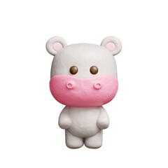 3D cute hippo standing, Cartoon animal character, 3D rendering.