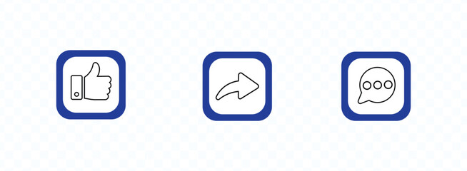 line Social media icon. Heart, like, share, comment, thumbs up on isolated background