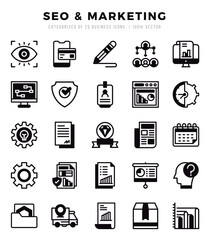 SEO & Marketing Icon Pack 25 Vector Symbols for Web Design.