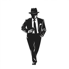Obraz premium Secret Agent Silhouette, Illustration Isolated On White Background