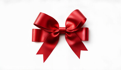 Fototapeta premium A red Christmas ribbon and bow isolated on a white background.