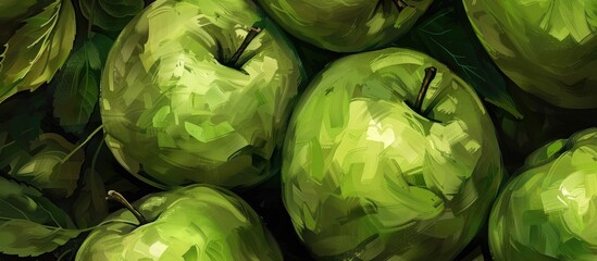 Fototapeta premium Green Apples Background Wild Apples Harvest