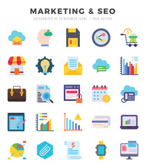 Marketing & Seo Icons Pack. Flat icons set. Flat icon collection set. Simple vector icons.
