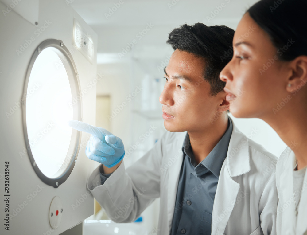 Poster scientist, test and incubator in lab for research, collaboration and development with innovation res