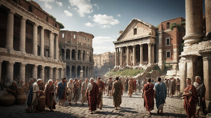 Ancient Rome street scene with people walking