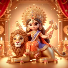 Cutest 3D Cartoon Style Image of Hindu Goddess Durga Maa | Adorable and Devotional Illustration