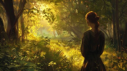 Young Woman With A Ponytail In A Forest Glade