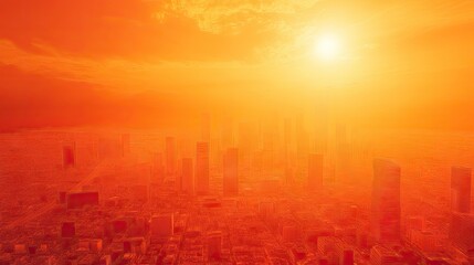 Fototapeta premium A thermal image showing heat waves rising from a city. The empty space above and around the heat effects is ideal for text on global warming.