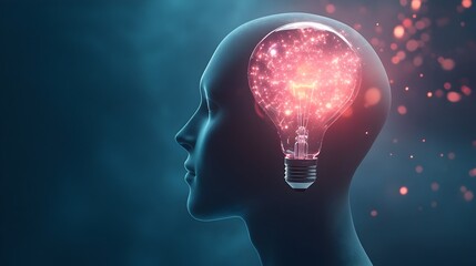 Futuristic Silhouette with Holographic Lightbulb Representing Technological Insight and Creative Thinking