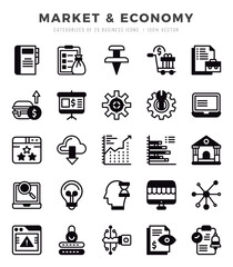 Set of Market & Economy Icons Lineal Filled icons collection.
