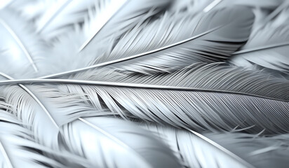 Close up of a silver colored feather background texture illustration. AI Generated