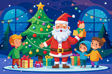 Naklejka premium children with christmas gifts