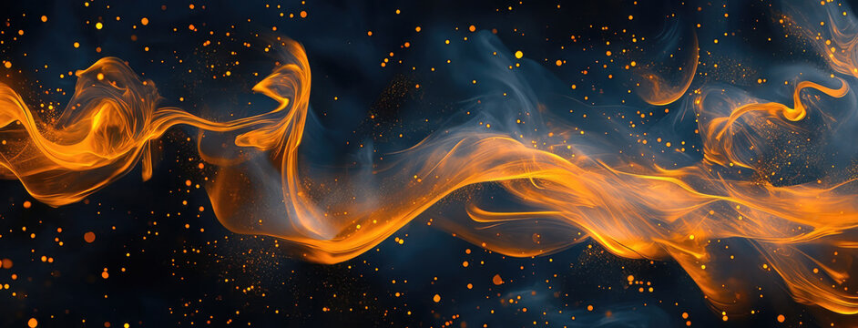 This image portrays elegant swirling fire and smoke particles against a black background, displaying a mesmerising visual of movement and energy suspended in space.