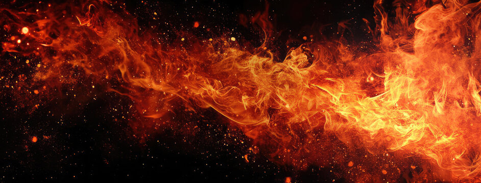 An intense display of fiery red flames coupled with swirling smoke particles, creating a vivid and energetic composition that captures attention with its dynamic expressiveness.
