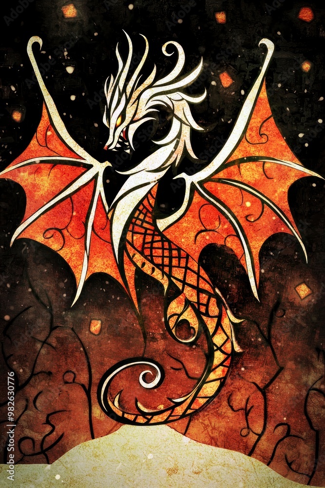 Canvas Prints red and white dragon fantasy illustration