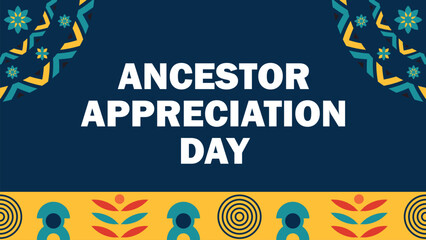 Ancestor Appreciation Day vector banner design with geometric shapes and vibrant colors on a horizontal background.