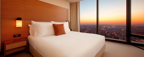 Luxury hotel suite featuring a king-size bed with plush bedding