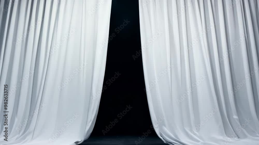 Poster a white curtain hangs in a theater, creating an atmosphere of anticipation before a performance begi