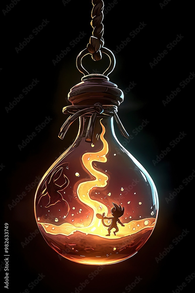 Canvas Prints Little Figure Trapped in a Glowing Bottle