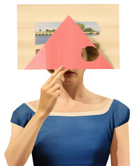 PNG Surreal woman geometric shapes art