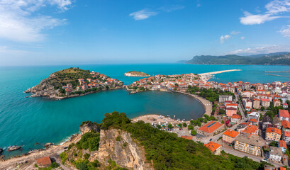 Beautiful cityscape on the mountains over Black-sea, Amasra. Amasra traditional Turkish architecture