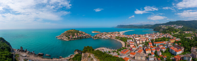 Beautiful cityscape on the mountains over Black-sea, Amasra. Amasra traditional Turkish architecture © kenan