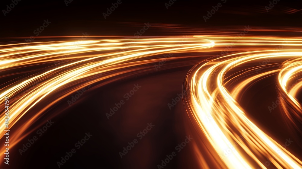 Poster dynamic light trails moving across a dark surface create a sense of speed and motion in a nighttime 