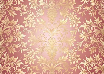 Subtle opulent background featuring a gentle pink hue and intricate gold floral pattern ideal for upscale graphic design and professional photography