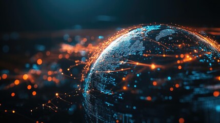 Fototapeta premium A stunning digital representation of the Earth illuminated with vibrant connections, symbolizing global communication and technology.