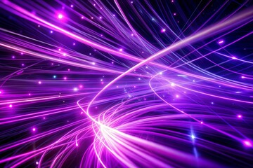 Fototapeta premium Glowing light trails and particles in purple and pink