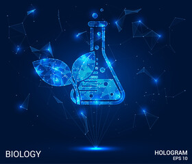 Hologram biology. Biology made of polygons, triangles, dots, and lines. Low-poly biology structure of connections. Technology concept vector.