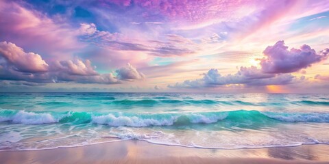 Obraz premium Soft pastel hues of turquoise and lavender dance across the canvas, as gentle waves and abstract shapes evoke a sense of serenity, capturing the ocean's calming essence in a dreamy
