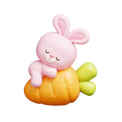 3D cute rabbit with carrot, cartoon animal character, 3D rendering.