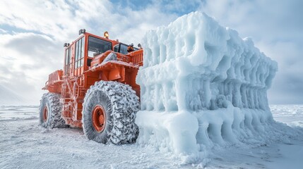 Heavy Machinery Moving Ice Wall