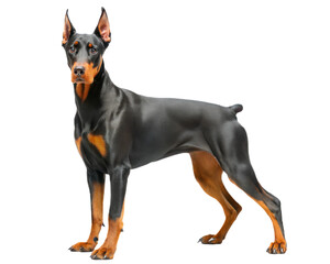 Doberman pincher standing and looking at camera, isolated on white background 