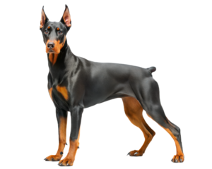 Doberman pincher standing and looking at camera, isolated on white background 