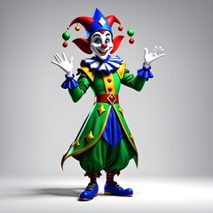3D illustration cute jester cartoon character 