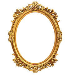 Ornate Gold Oval Frame, Elegant and Timeless with Transparent Background.