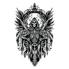 Fototapeta premium death knight with bohemian decoration in black and white illustrations, cutout graphic a