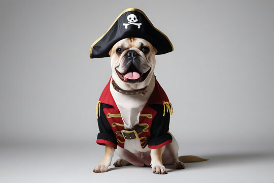 A dog wearing a pirate costume