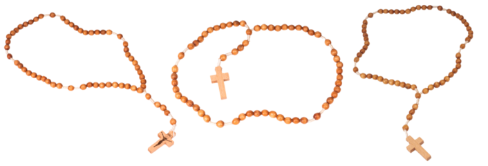 wooden rosary beads isolated on transparent background. png, set of three rosaries