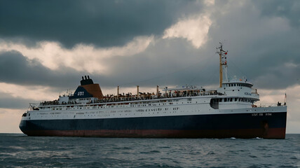 Obraz premium Ferry ship, goods transport of Sea