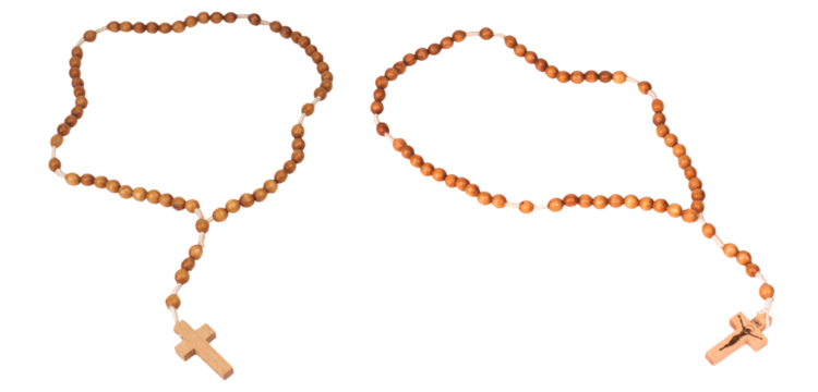 wooden rosary beads isolated on transparent background. png, set of two rosaries