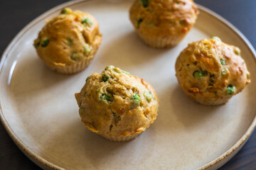 Healthy Delicious Muffin with Pea and Ham Close-Up