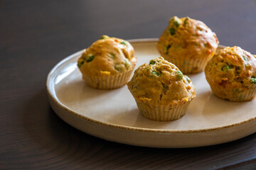 Healthy Delicious Muffin with Pea and Ham Close-Up