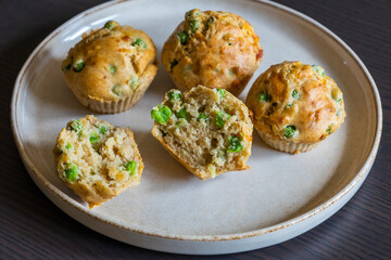 Healthy Delicious Muffin with Pea and Ham Close-Up
