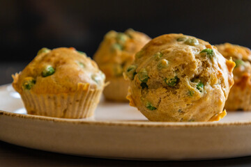Healthy Delicious Muffin with Pea and Ham Close-Up