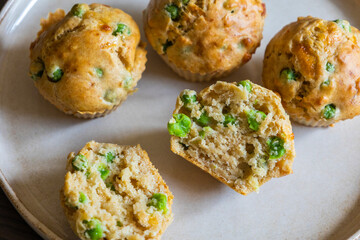 Healthy Delicious Muffin with Pea and Ham Close-Up