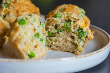 Healthy Delicious Muffin with Pea and Ham Close-Up